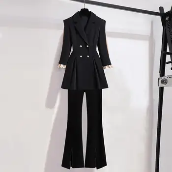 Kore Zarif İki parçalı Set 2022 Sonbahar Yeni Moda Blazers Ceket Bluz + Mikro Alevlendi Pantolon Takım Elbise kadın rahat giyim