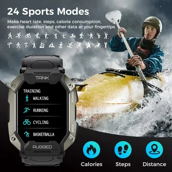 KOSPET TANKI M1 Smartwatch Erkekler Açık 24 Spor Modları nabız monitörü 5ATM IP69K Su Geçirmez Yeşil Siyah akıllı saat Erkekler İçin