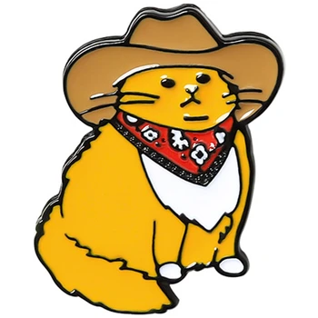 Kovboy Kediler Emaye Pin Komik Hayvan Şapka Broş Gömlek Yaka Çanta Sevimli Rozet Karikatür Yavru Takı Arkadaşlar için Hediye