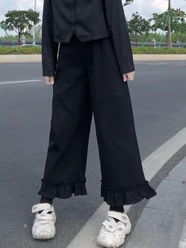 Kpop Sevimli Katı Pantolon Yaz Kız Harajuku Pantolon Japonya Mori Femme Kawaii Pantolon Moda Ulzzang Hip Hop Pantolon Kadın