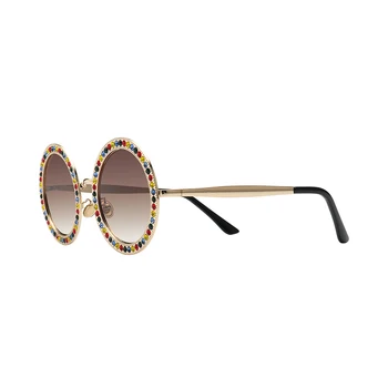 KRALIYET kız Kadınlar Yuvarlak Kristal Güneş Gözlüğü Marka Tasarımcısı Lüks Rhinestone Gözlükleri Yüksek Kalite Shades UV400 ss027