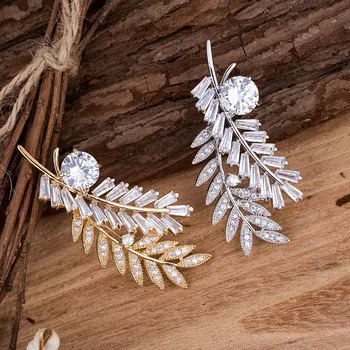 Kristal Rhinestone Yaprak Broş Gümüş Kaplama ve Altın Renk Metal Kadın Moda Yaprak Pin Takı Broş Parti Düğün Hediye