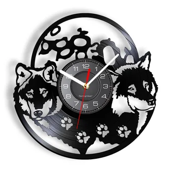 Kurt Sanat kayıt saati Çakal Kurt Oturma Odası İçin Woodland Hayvanlar Ev Dekor İzle Lazer Kesim Vinil Albümü Sirius Pençeleri Saat