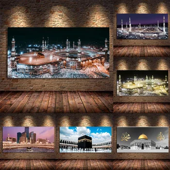 Kutsal Şehir Mekke İslam Kutsal Manzara Müslüman Cami Tuval Resimleri Posteri ve Baskı Duvar Sanatı Resimleri için Oturma Ev Dekor