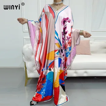 Kuveyt Moda Blogger tavsiye popüler baskılı ipek kaftan maxi elbiseler gevşek yaz plaj bohemian uzun elbise bayan için