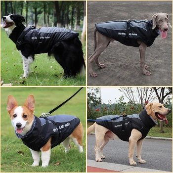 Köpek Ceket Koşum ile Kış Su Geçirmez Büyük köpek kıyafeti Kürklü Yaka Sıcak Pet Giyim Büyük Köpek Ceket Labrador Yorkshire Kostüm