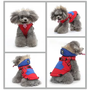 Kürk Yaka Köpek Ceket Küçük Köpekler için Süper Sıcak Rüzgar Geçirmez Kış Evcil Hayvan Giysileri Koşum Fermuarlı Ceket Chihuahua Yorkshire