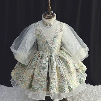 Küçük Kızlar Çiçek Baskı Akşam Elbise Çocuklar Kabarık Etek Elbise Çocuk Prenses Zarif Tül A-line Parti Kıyafeti