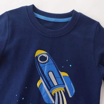 Küçük maven Çocuk Boys Tişörtü Güz Yeni 4 Yıl Küçük Çocuklar Uzun Kollu Tişörtü Roket Nakış Çocuklar için Giysi Pamuk