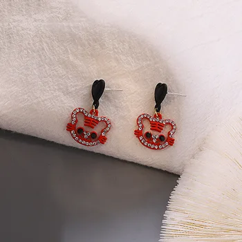 Kırmızı Kaplan Kolye Damla Küpe Kadınlar için Kristal Kavisli Dangle Küpe aretes de mujer Sevimli Hayvan Küpe moda takı