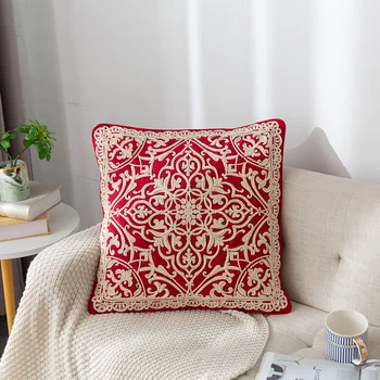 Kırmızı renk pamuk işlemeli çiçek desen minder örtüsü kanepe bel yastık dekoratif kırlent arkalığı için kapakları