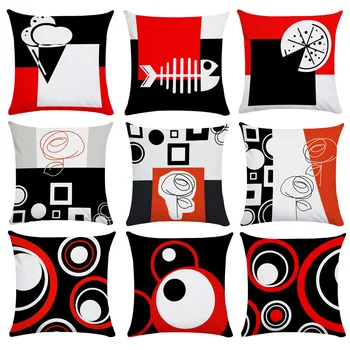 Kırmızı ve Siyah Geometrik Yastık İskandinav Pillowslip koltuk minder örtüsü Kanepe Açık Yastıkları uyku yastığı kılıfı Yastık Kılıfı