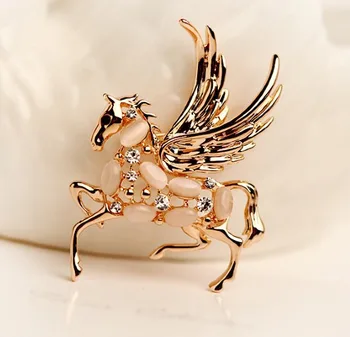 Kırmızı yılan hayvan takı altın Pegasus at broş ile beyaz / renkli Opal broşlar