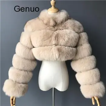 Kısa Palto Faux Fox Kürk Palto İnce Kadınlar Lüks Kış Moda Sahte Tilki Kürk Giyim Kürk Yaka Faux Tavşan Kürk Ceket