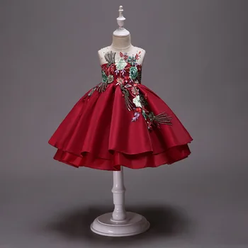 Kız elbisesi İşlemeli Çiçekler Lüks Yüksek Kaliteli Elbise Güzel saten kurdele Uzun Kollu Prenses Parti Tatil PrincessCostume