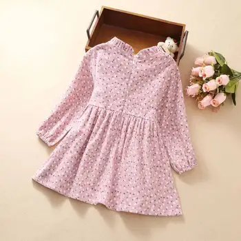 Kız Giyim Baskı Elbise 2-8 Yıl Sonbahar Çocuklar Peluş Kalın Elbiseler Kızlar için Dantel Yaka Prenses Elbise Toddler Kış Giysileri