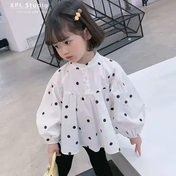 Kız Gömlek Bahar çocuk giyim Bebek Bebek Yaka Bluz Uzun kollu Polka Dot Gömlek Gevşek Kore Tarzı Üstleri bebek
