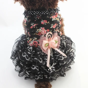Kız Köpek Kedi Çiçek ve Yay Elbise Tutu Kadın Pet Yavru İlkbahar / Yaz Giyim Giyim
