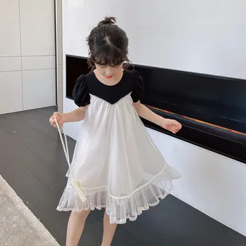 Kız moda Elbise 2021 Yaz Zarif kısa kollu parti elbisesi İnci Tatlı Prenses Çocuk Bebek Giysileri Soyunma