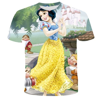 Kız çocuk tişörtü Disney Kar Beyaz 3D Baskı T-shirt Yaz Moda Kısa Kollu Üst çocuk Rahat komik tişört