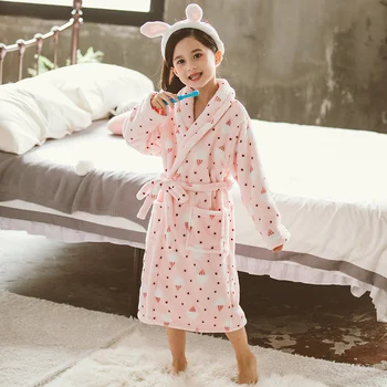 Kızlar Desen Kuşaklı Flanel Elbise Sonbahar ve Kış Çocuk Karikatür Yumuşak Pijama Çocuklar Pijama Loungewear Giysileri 5 ila 16 yıl