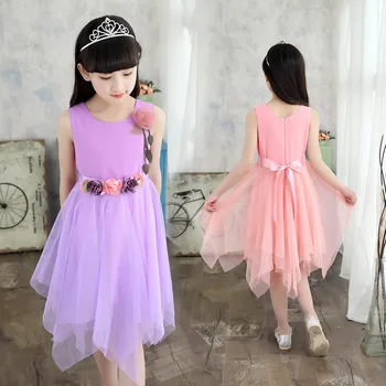 Kızlar Düzensiz Elbise Japon ve Koreli çocuk Elbise Yaz 3-10-12T çocuk Prenses Elbise şifon elbise Doğum Günü Elbise