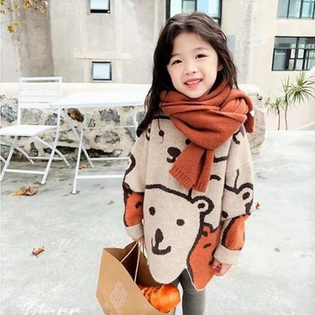 Kızlar için kış Giysileri Sonbahar Kalın Kazak Moda Kazaklar Çocuklar için Sıcak çocuk giyim Örgü Kazak Kore Tarzı