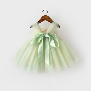 Kızlar Prenses Elbise Bebek Yaz Elbise Bebek Doğum Günü Elbisesi Yüz Gün Yeşil Pasta Elbise Kabarık İplik