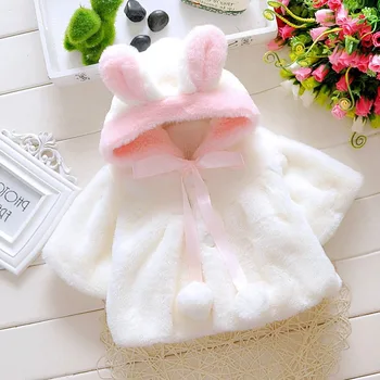 Kış bebek Artı kadife Kalın pamuk ceket Moda Kabarık Karikatür 3D Tavşan kulaklar kız hoodie Sıcak Kaşmir çocuk giyim