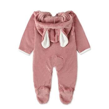 Kış Bebek Tulum Yenidoğan Bebek Kız Giysileri Tavşan Kulak Kapşonlu Tulum bebek Kostüm Polar Kalın Bebek erkek Romper pijama