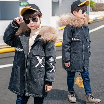 Kış Denim Ceket Erkek İçin Yeni 2022 Artı Kadife Kalınlaşma Yabancı Stil Ceket Orta Uzunlukta Kapşonlu Casual çocuk giyim
