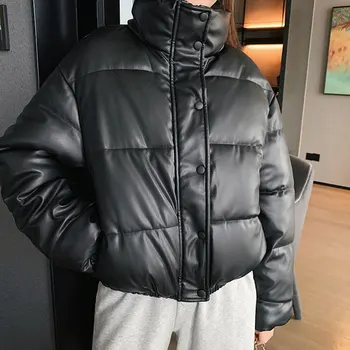 Kış Kadın Kısa Parkas Pamuk Mont Yastıklı Kalın fermuarlı ceket Katı Rüzgar Geçirmez Sıcak Giyim Casual Streetwear Kadın Üstleri