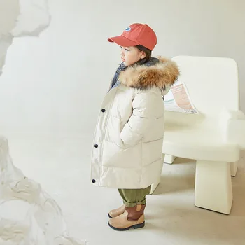 Kış Kalınlaşmak Sıcak Çocuk Mont Moda Kürk Yaka Kapşonlu Uzun Parkas Erkek Kız Aşağı Pamuk Ceketler Çocuk Outerwears Giyim
