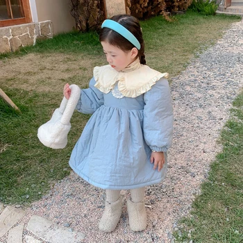 Kış Sonbahar Kız Elbise Toddler Elbise Bebek Elbise Çocuk Elbise Çocuk Giyim Dantel Nakış Pamuk Yastıklı Sıcak 1-6Y