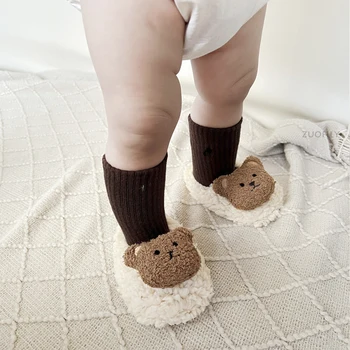 Kış Toddler Bebek Peluş ev terliği Yumuşak Sevimli Ayı Ayakkabı Çocuk Erkek Kız Kaymaz İlk Yürüyüşe Toddler Bebek Çorap Ayakkabı