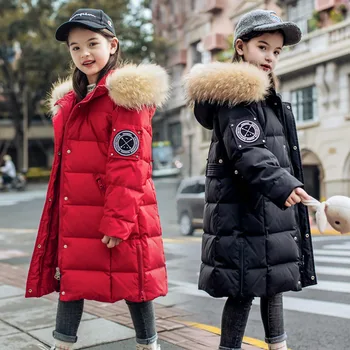 Kış Ördek Aşağı Ceket Kızlar için-30 Derece Çocuk Giyim Genç Sıcak kapüşonlu ceket Kalınlaşmak Kabanlar Çocuk Giyim Parka 4-13Y