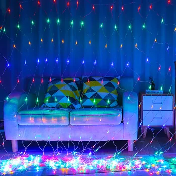 LED ağ Perde Mesh Peri Dize İşık Ramazan Dekorasyon Düğün Parti dış mekan ışıkları Garland Sokak Garland 1.5x1. 5m 96LED