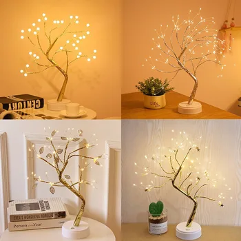 LED Gece Lambası Mini Noel Ağacı Bakır Tel Garland Lamba Çocuklar İçin Ev Yatak Odası Dekorasyon Dekor Peri Lamba Tatil Aydınlatma