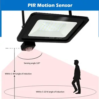 LED PIR hareket sensörü projektör açık havada duvar 220V Beyaz 100W 50W 30W 20W 10W Su Geçirmez lambalar bahçe ledi açık spot
