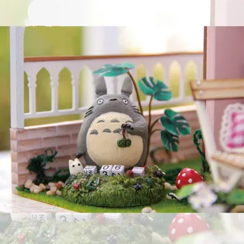 LED Totoro Avlu bebek evi mobilya dıy dollhouse ahşap dıy bebek evi minyatür dollhouse mobilya çocuk bulmacaları Oyuncaklar