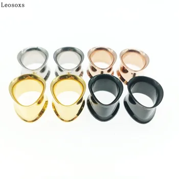 Leosoxs 2 ADET Paslanmaz Çelik Kulak Tıkacı Tünelleri Altın Siyah Gül Altın Çelik Renk Genişletici Çift Satış Vücut Piercing Takı