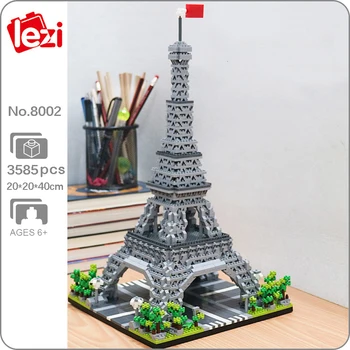 Lezi 8002 Dünya Mimarisi Paris Eyfel Kulesi Kare Ağacı 3D Modeli Mini Elmas Blokları Tuğla Yapı Oyuncak Çocuklar için hiçbir Kutu