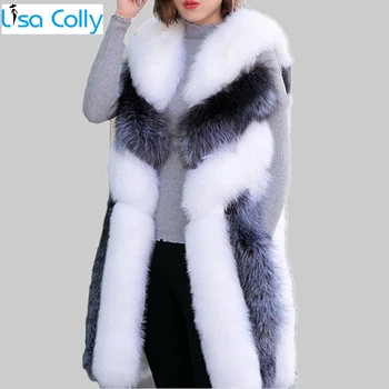 Lisa Colly Kadınlar Uzun Yapay Tilki Kürk Yelek Kadın Kış Moda Faux Fox Kürk Yelek Ceket Kadın Sıcak Sahte Tilki Kürk Ceket Palto