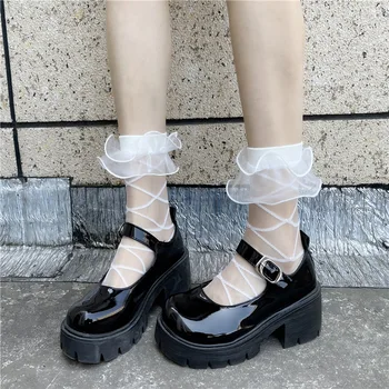 Lolita Çorap Siyah Beyaz Tatlı Kadınlar Nefes Dantel Fishnet Çorap Sevimli Bayanlar Kızlar File Çoraplar Oymak Örgü Ağları Dantel Çorap