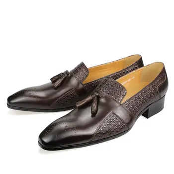 Los Zapatos De Los Hombre Hakiki Deri Rahat Rahat Vintage Tek adımlı Loafer'lar Elbise Düğün Yüksekliği Artan Erkek Yetişkin