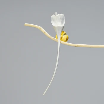 Lotus Eğlenceli Gerçek 925 Ayar Gümüş Doğal Kristal El Yapımı Tasarımcı Güzel Takı vadi zambağı Çiçek Broş Kadınlar için