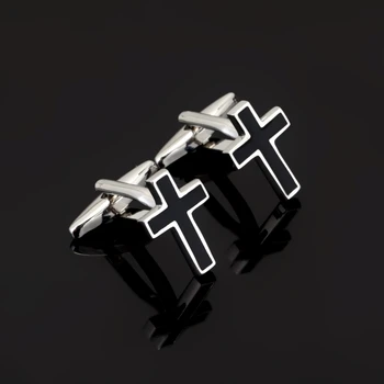 Lüks gömlek hıristiyanlar mens için kol düğmeleri hediye Marka manşet düğmeleri Demir Çapraz kol düğmeleri Siyah Yüksek Kalite abotoaduras Takı