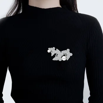 Lüks Kelebek İnci CZ Kristal 925 ayar gümüş Broş Kadınlar için Takım Elbise ceket Böcek Broş Pimleri Parti Takı