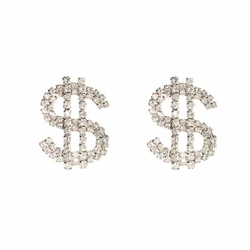 Lüks Para İşareti Rhinestone Küpe Kadınlar için Parlak Kristal Dolar $ Mektup Dangle Küpe Takı Aksesuarları