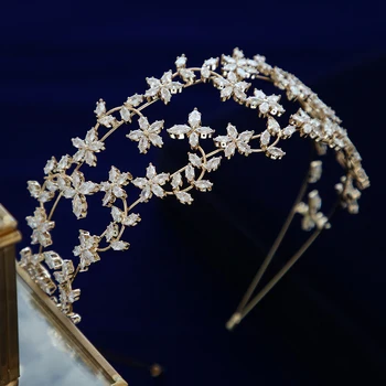 Lüks Çiçek Kübik Zirkon Gelinler Tiaras Taç Gelin Diadema Düğün Saç aksesuarları